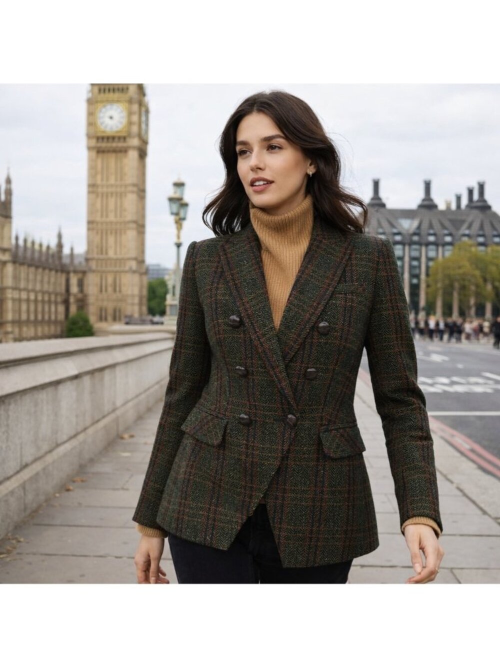 Veronica Beard Herringbone Dickey Plaid Blazer Long Sleeve Women Green Work 2